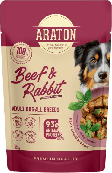 Влажный корм для собак Araton Adult Кусочки в соусе с говядиной и кроликом (12x85г) — фото 2