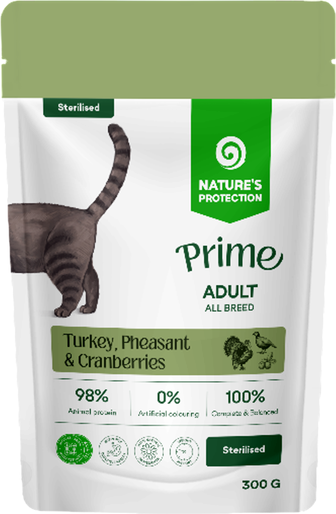 Влажный корм для кошек Nature's Protection NP Prime Sterilised Кусочки в соусе индейка/фазан/клюква (300г) — фото 2