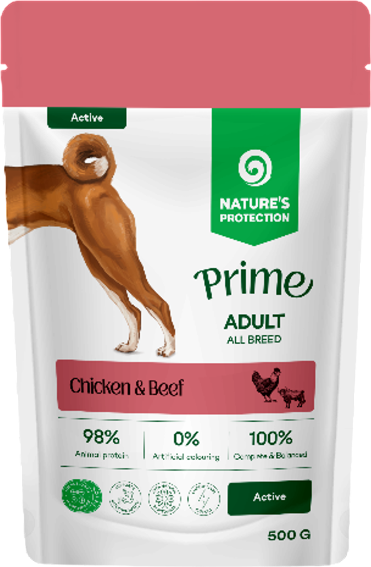 Влажный корм для собак Nature's Protection Prime Active Кусочки в соусе, курица/говядина (500г) — фото 2