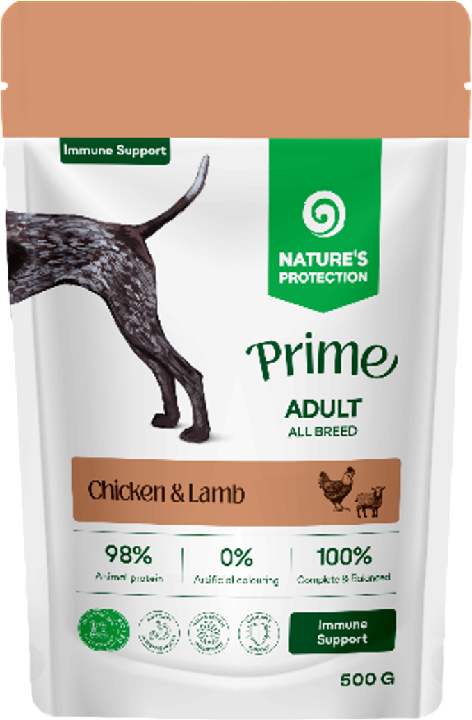 Влажный корм для собак Nature's Protection NP Prime Immunity Support Кусочки в соусе курица/ягненок (500г) — фото 2