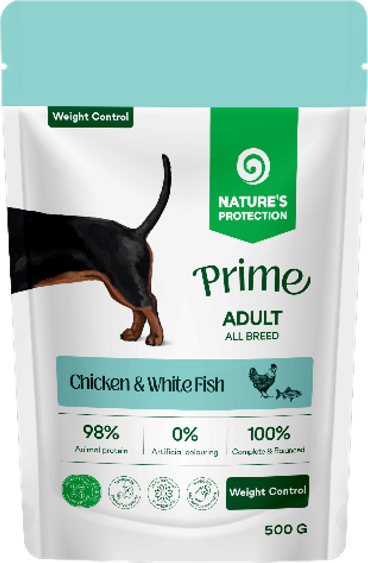 Влажный корм для собак Nature's Protection NP Prime Weight Control Кусочки в соусе курица/белая рыба (500г) — фото 2
