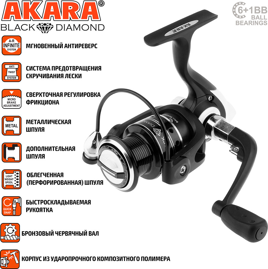 Катушка безынерционная Akara Black Diamond 1000 6+1 bb / ABD1000-7 — фото 4