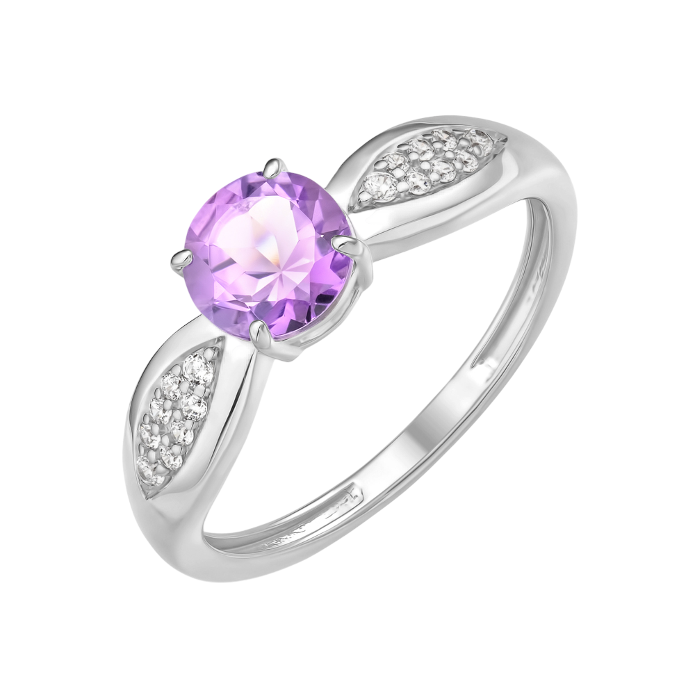 Кольцо из серебра 7 КАРАТ П1227-088СА (р.18, с фианитами и аметистом)