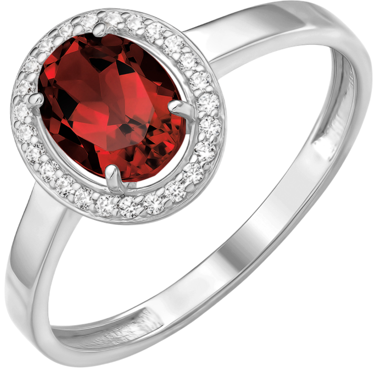 Кольцо из серебра 7 КАРАТ П1227-087СГ (р.17.5, с фианитами и гранатом)