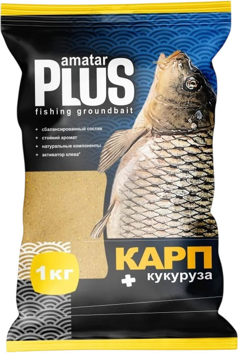 Прикормка рыболовная Amatar Plus Карп / 450415 (1кг, кукуруза)