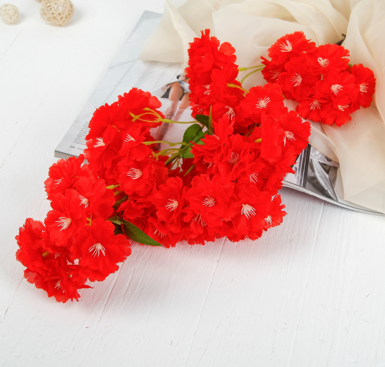 Искусственный цветок Poetry in flowers Японская вишня / 4142739 (красный) — фото 2