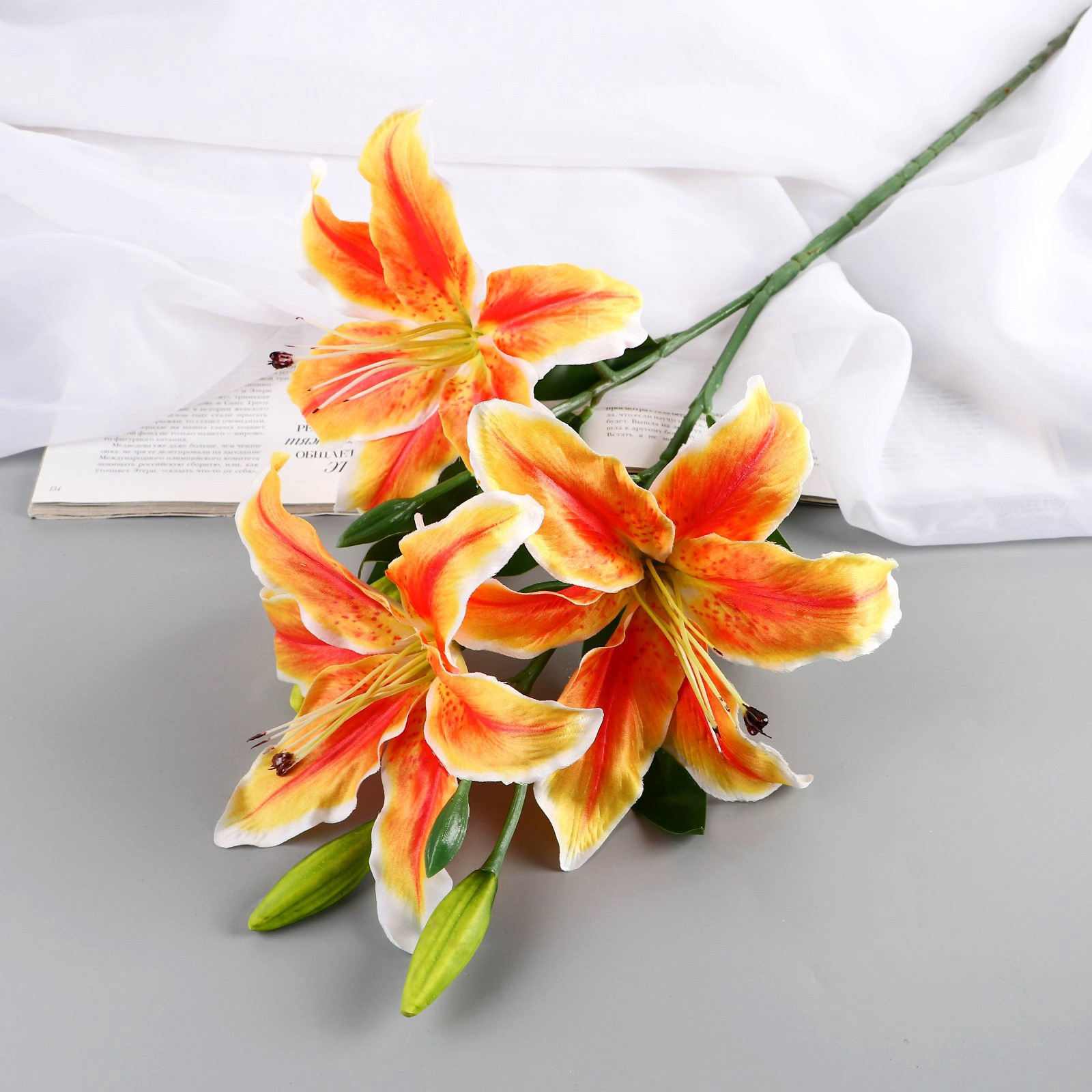 Искусственный цветок Poetry in flowers Лилия галант / 10104913 (оранжевый/желтый) — фото 6