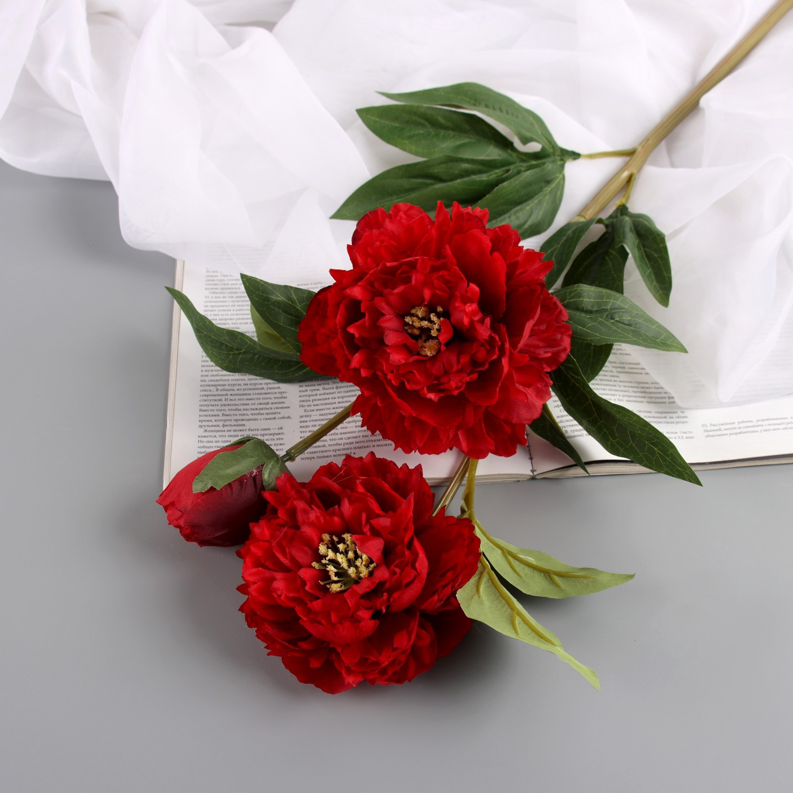 Искусственный цветок Poetry in flowers Пион Беверли люкс / 10526723 (красный) — фото 4