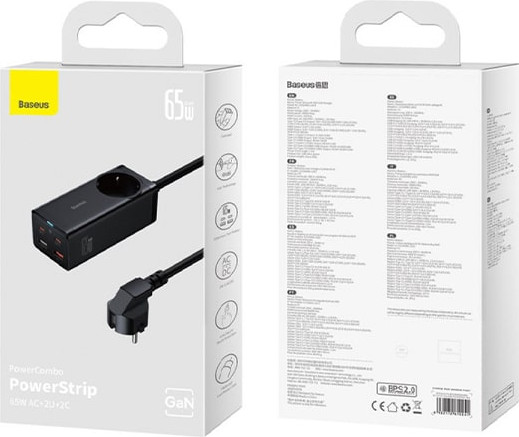 Зарядное устройство сетевое Baseus GaN3 Pro Desktop Powerstrip AC+2U+2C 65W EU / PSZM000901 (черный) — фото 5