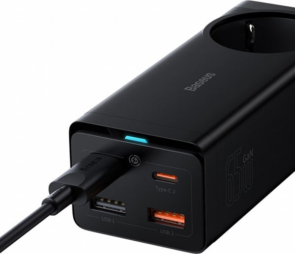 Зарядное устройство сетевое Baseus GaN3 Pro Desktop Powerstrip AC+2U+2C 65W EU / PSZM000901 (черный) — фото 2