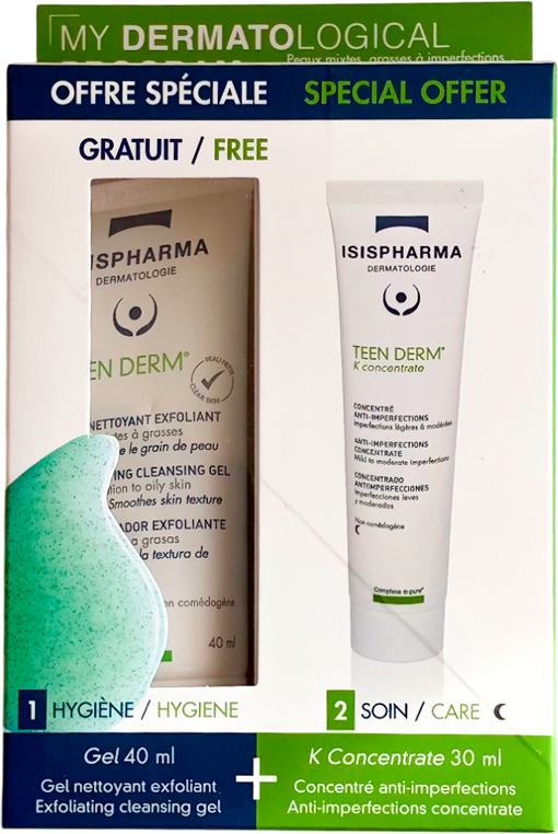 Набор косметики для лица ISISPHARMA Teen Derm Крем от черных точек 30мл+Гель очищающий 40мл