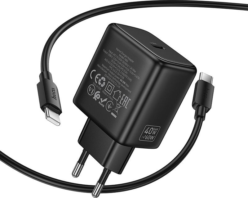 Зарядное устройство сетевое Hoco N83 + кабель Type-C-Type-C (черный) — фото 2