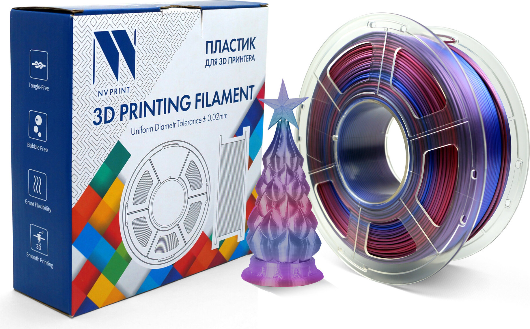 Пластик для 3D-печати NV Print NV-3D-PETG-RAINBOW-02 (1.75мм, 1кг, радужный) — фото 2