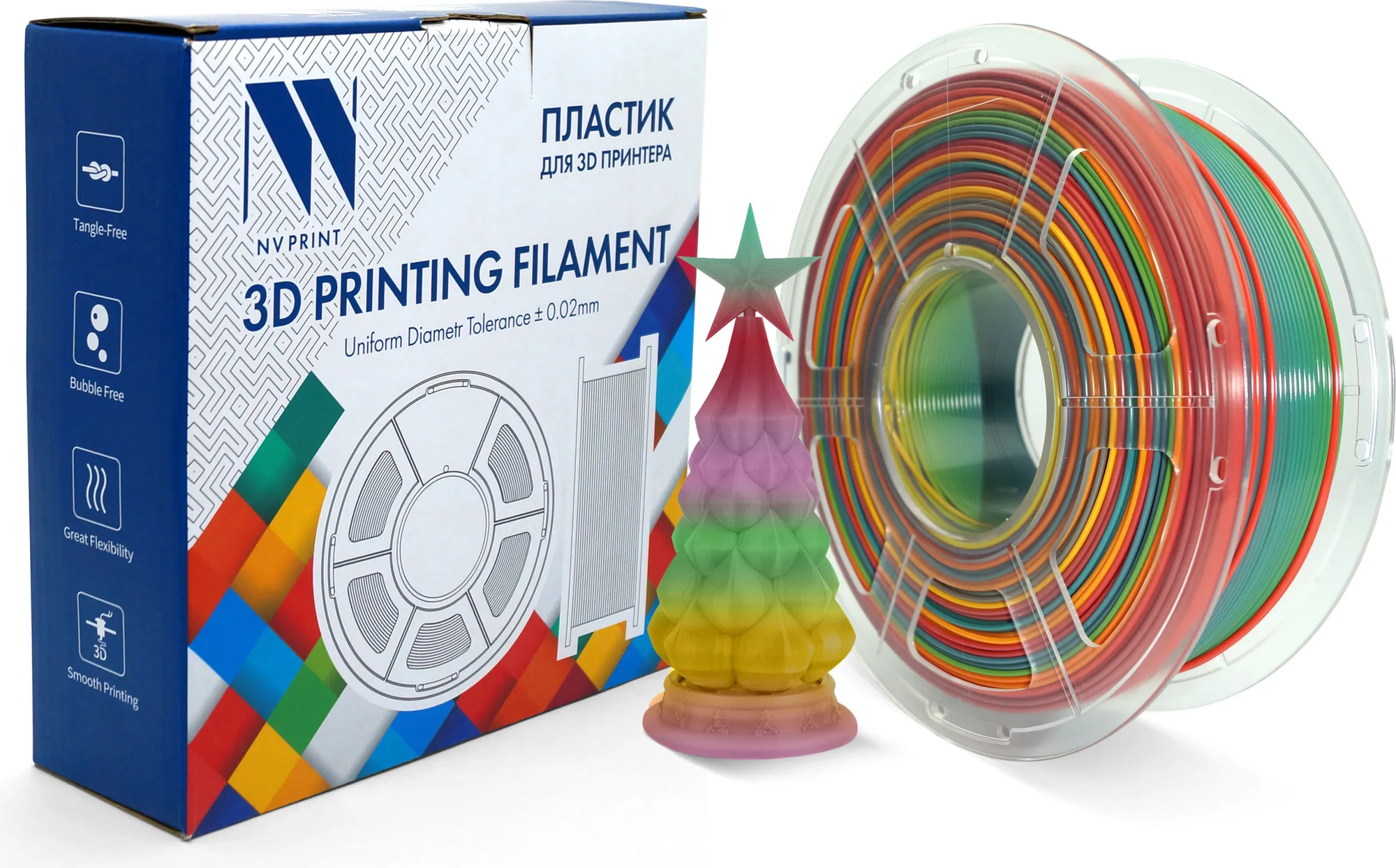 Пластик для 3D-печати NV Print NV-3D-PLA-P-RAINBOW-01 (1.75мм, 1кг, радужный) — фото 2