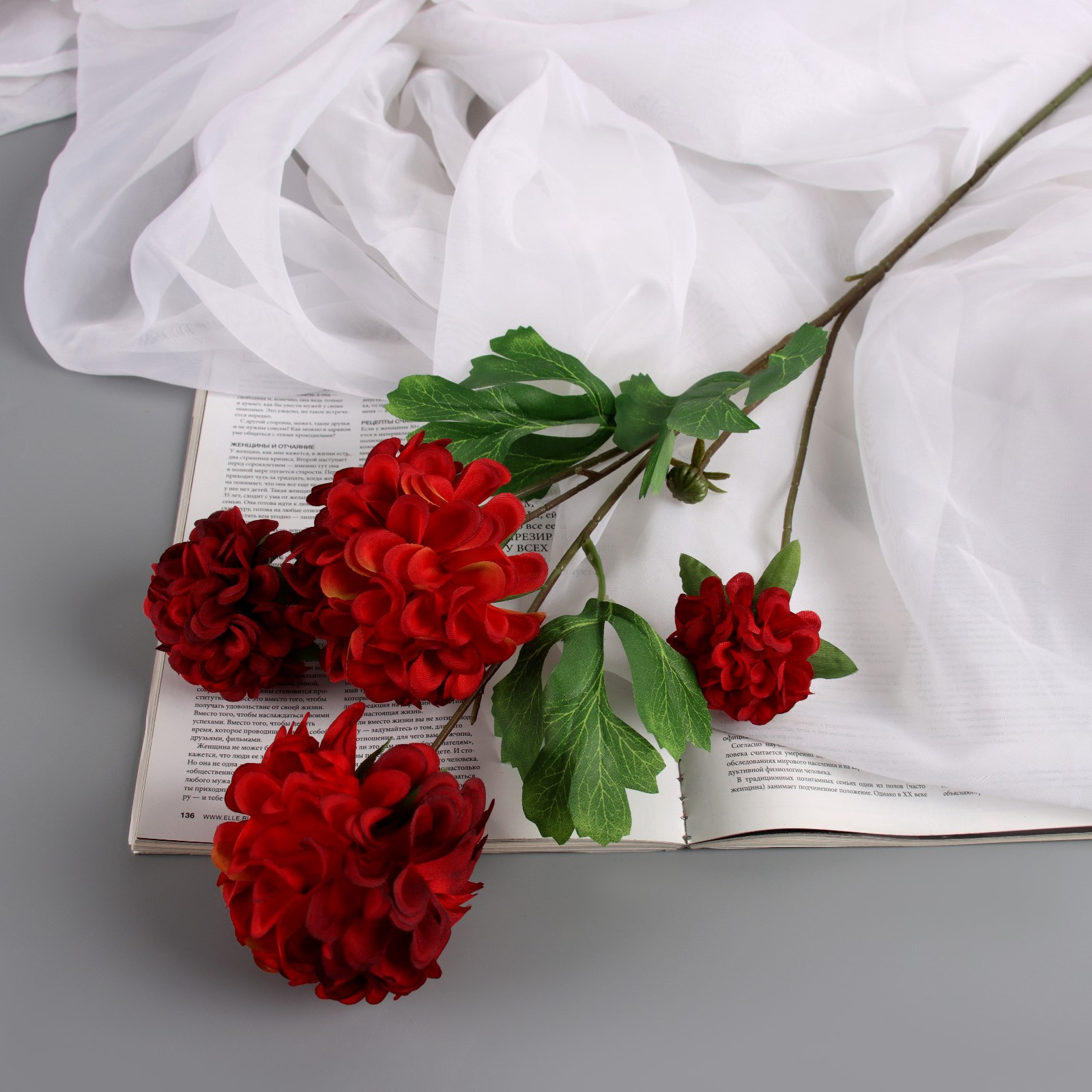 Искусственный цветок Poetry in flowers Гортензия люкс кустовая / 10526708 (красный) — фото 4