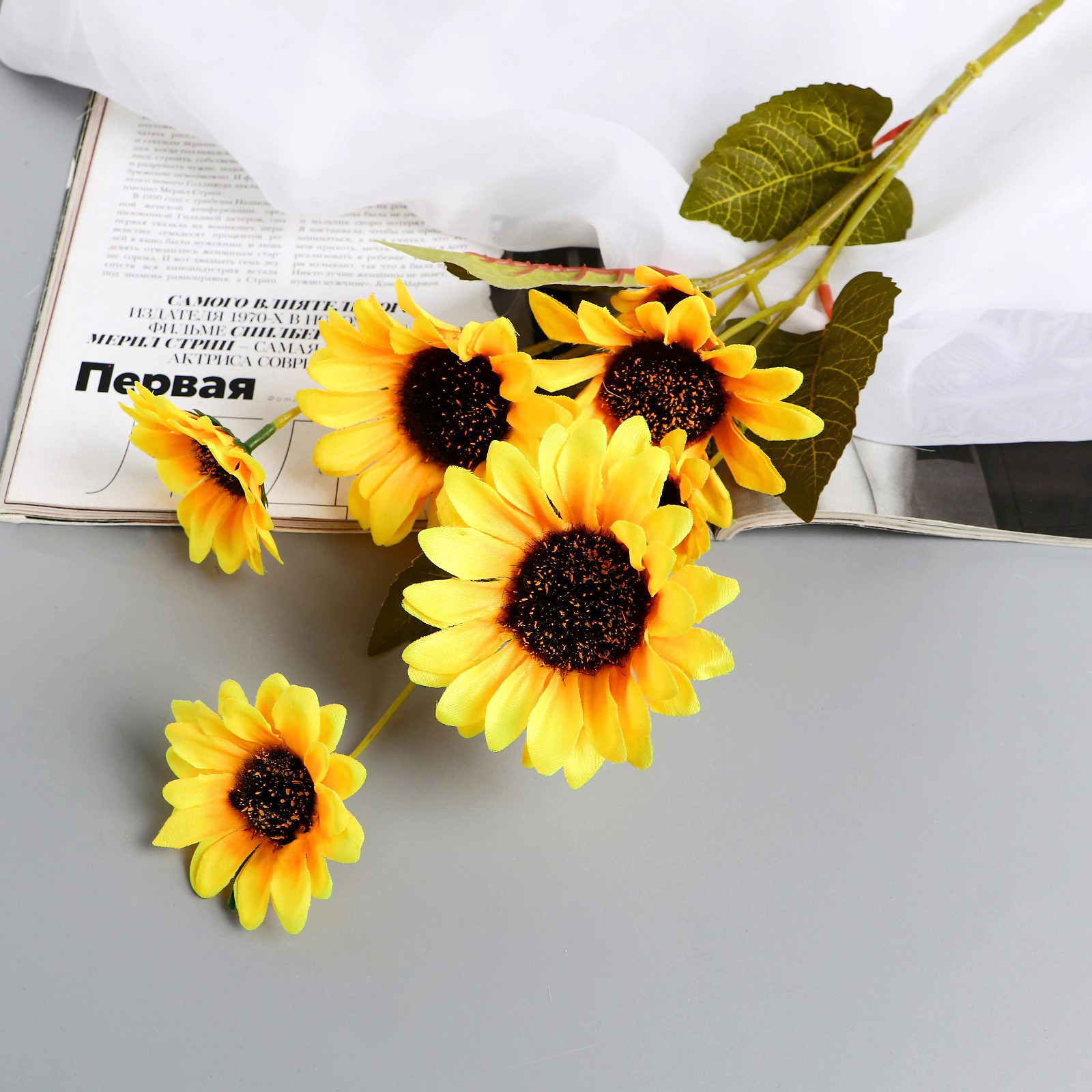 Искусственный цветок Poetry in flowers Подсолнух экстра галант / 10084661 (желтый) — фото 4