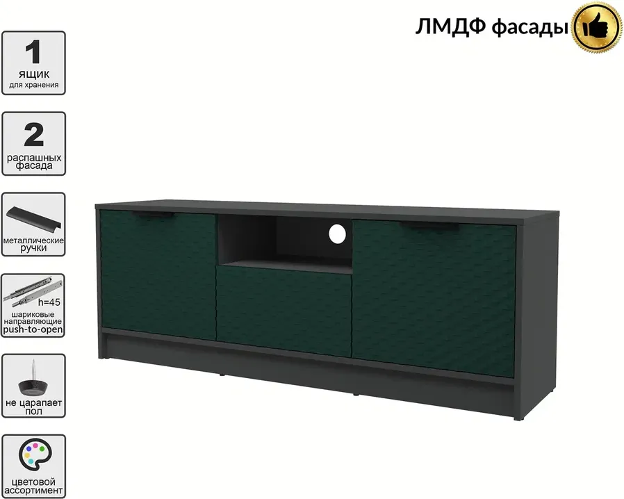 Тумба Interline ТВ Концепт КТ-ТВ3-50 Техно (антрацит/изумруд) — фото 2