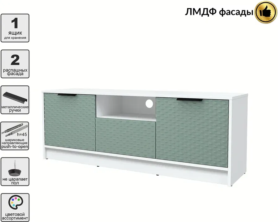 Тумба Interline ТВ Концепт КТ-ТВ3-50 Техно (белый платинум/мята) — фото 2