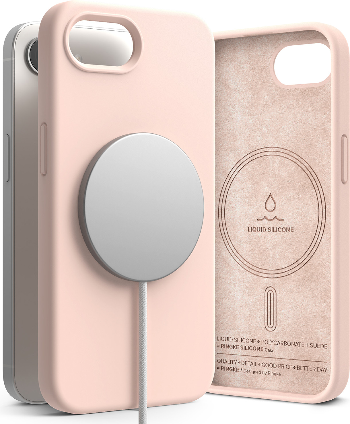 Чехол-накладка Ringke Silicone Magnetic для iPhone 17e/16e (Pink Sand) — фото 4