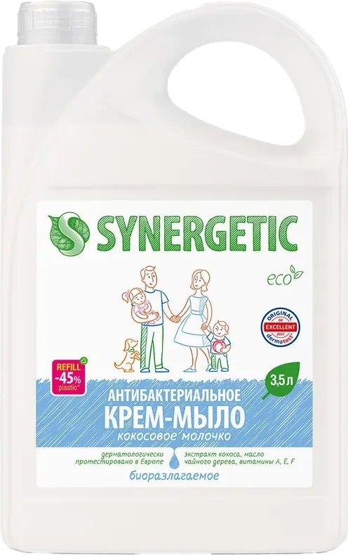 Мыло жидкое Synergetic Крем-мыло Кокосовое молочко (3.5л)