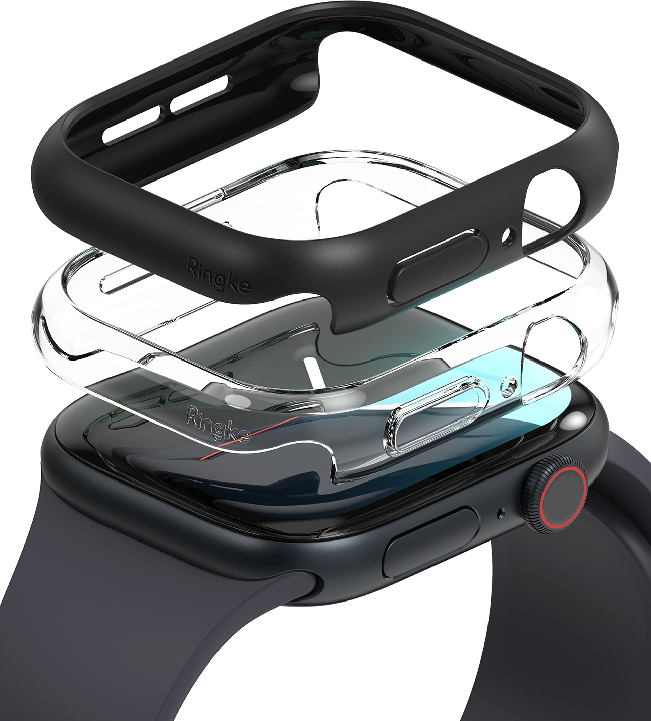 Защитный чехол для умных часов Ringke Slim Для Apple Watch 11/10 42мм (2шт, Clear/Matte Black) — фото 2