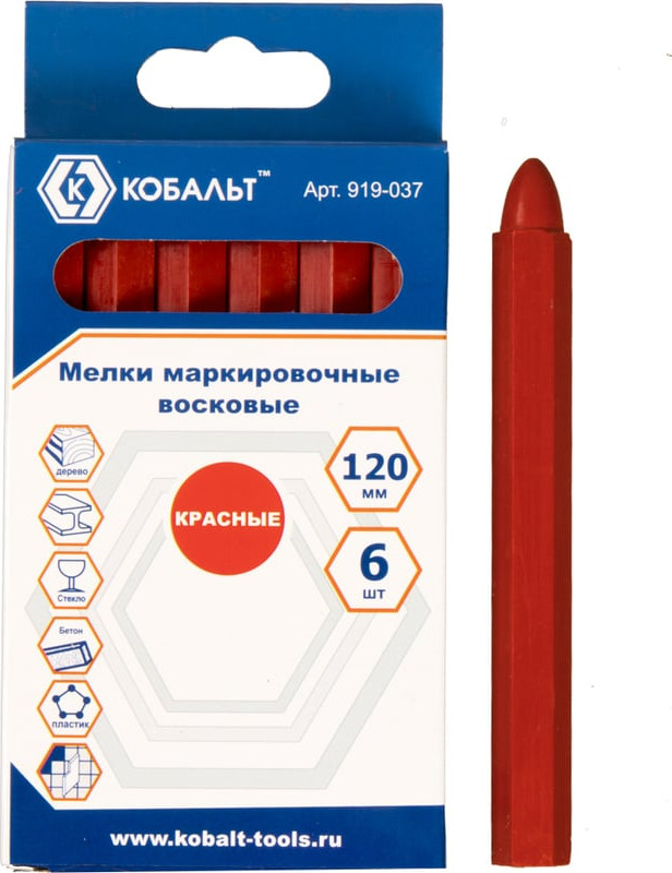 Мел разметочный Кобальт 919-037 (6шт, красный) — фото 5
