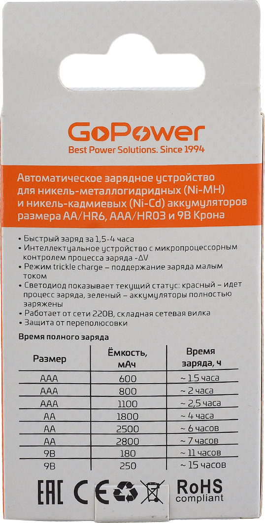 Зарядное устройство для аккумуляторов GoPower iClever500 Ni-MH/Ni-Cd 4 слота / 00-00031387 — фото 4