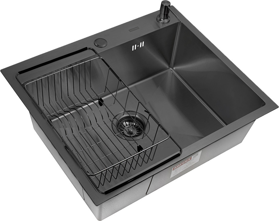 Мойка кухонная Arfeka ECO AR 60x50+CL AR F+DS AR (Black, с дозатором и коландером) — фото 2