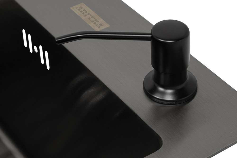 Мойка кухонная Arfeka ECO AR 60x50+CL AR F+DS AR (Black, с дозатором и коландером) — фото 6