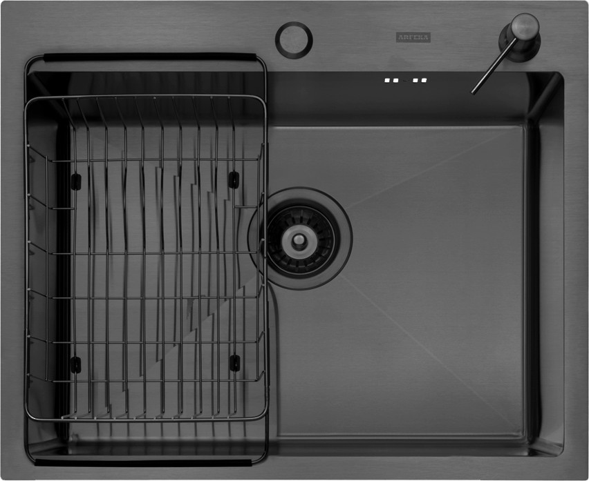 Мойка кухонная Arfeka ECO AR 60x50+CL AR F+DS AR (Black, с дозатором и коландером)