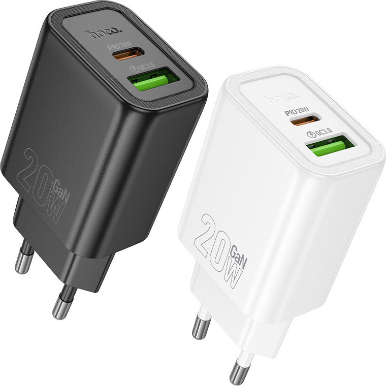 Адаптер питания сетевой Hoco N61 20Вт 3А QC3.0/PD 1xUSB 1xType-C (белый) — фото 2