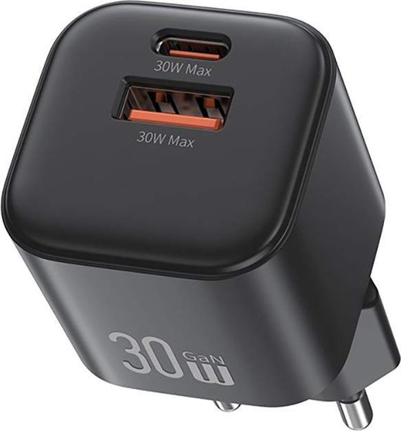 Адаптер питания сетевой Usams 30W GaN Mini Dual-Port Fast Charger A+C / CC263TC01 (черный)