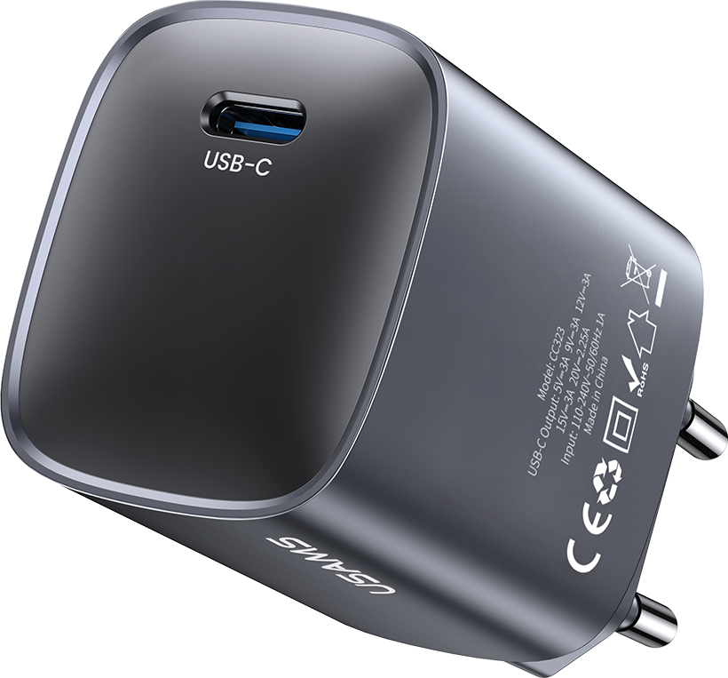 Адаптер питания сетевой Usams 45W GaN Fast Charger / CC323TC01 (серый) — фото 2