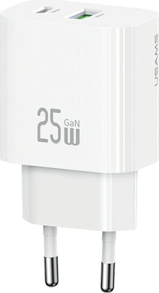 Адаптер питания сетевой Usams T65 25W A+C Dual-Port Fast Charger / CC315TC02 (белый)