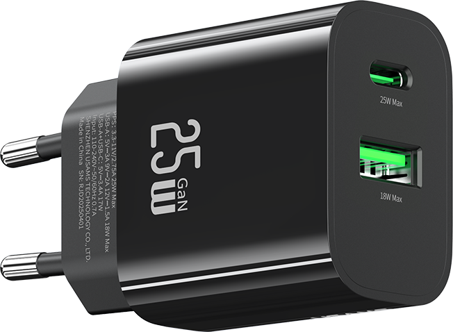 Адаптер питания сетевой Usams T65 25W A+C Dual-Port Fast Charger / CC315TC01 (черный) — фото 2