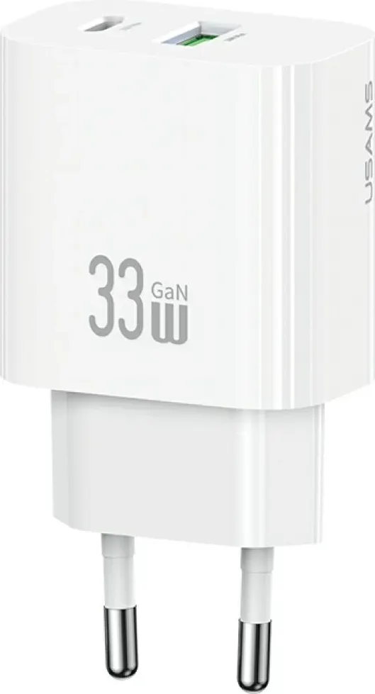 Адаптер питания сетевой Usams T65 33W A+C Dual-Port Fast Charger / CC317TC02 (белый)
