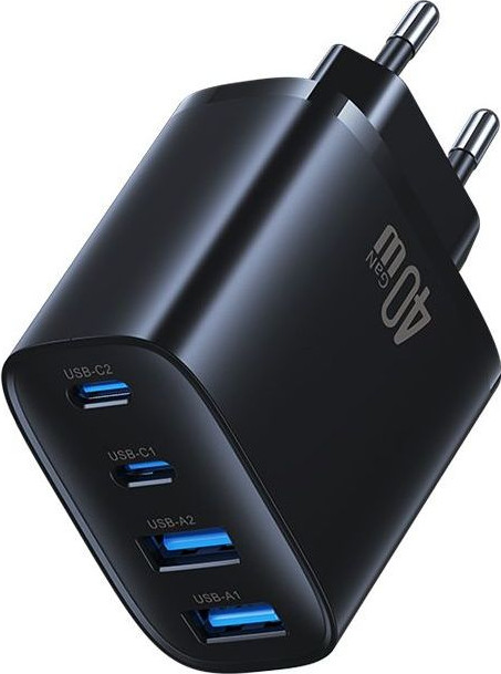 Адаптер питания сетевой Usams T70 40W A+A+C+C 4-Port GaN Fast Charger / CC330TC01 (черный) — фото 2