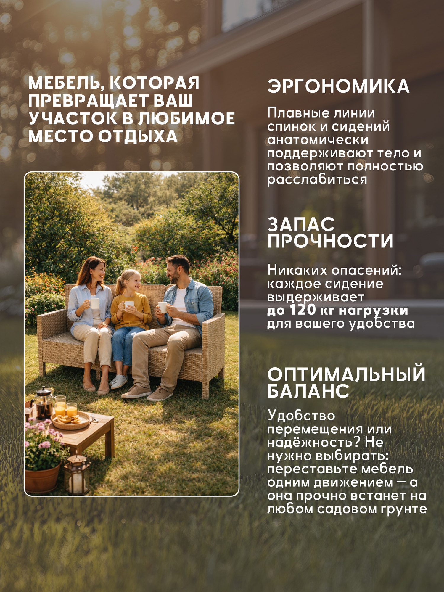Диван садовый ВПМ Ротанг 3-х местный / 6199882 (капучино) — фото 2