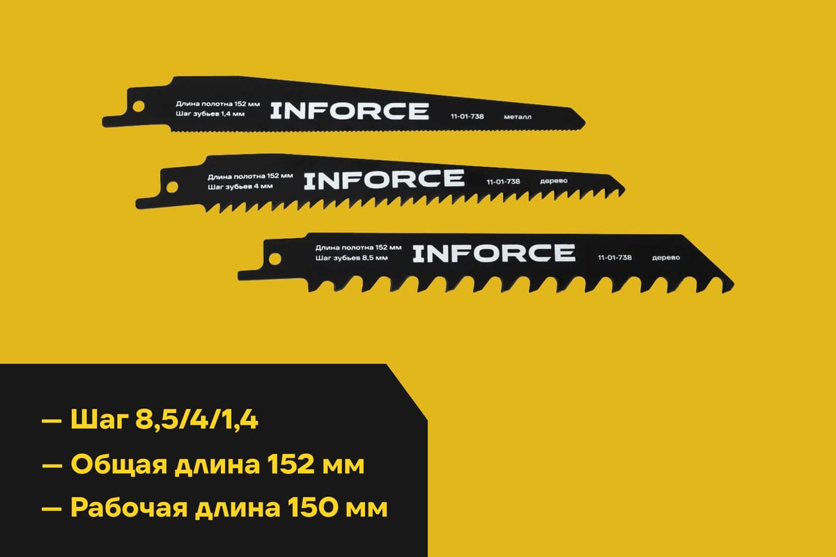 Набор пильных полотен Inforce по дереву и металлу / 11-01-738 (3шт) — фото 3