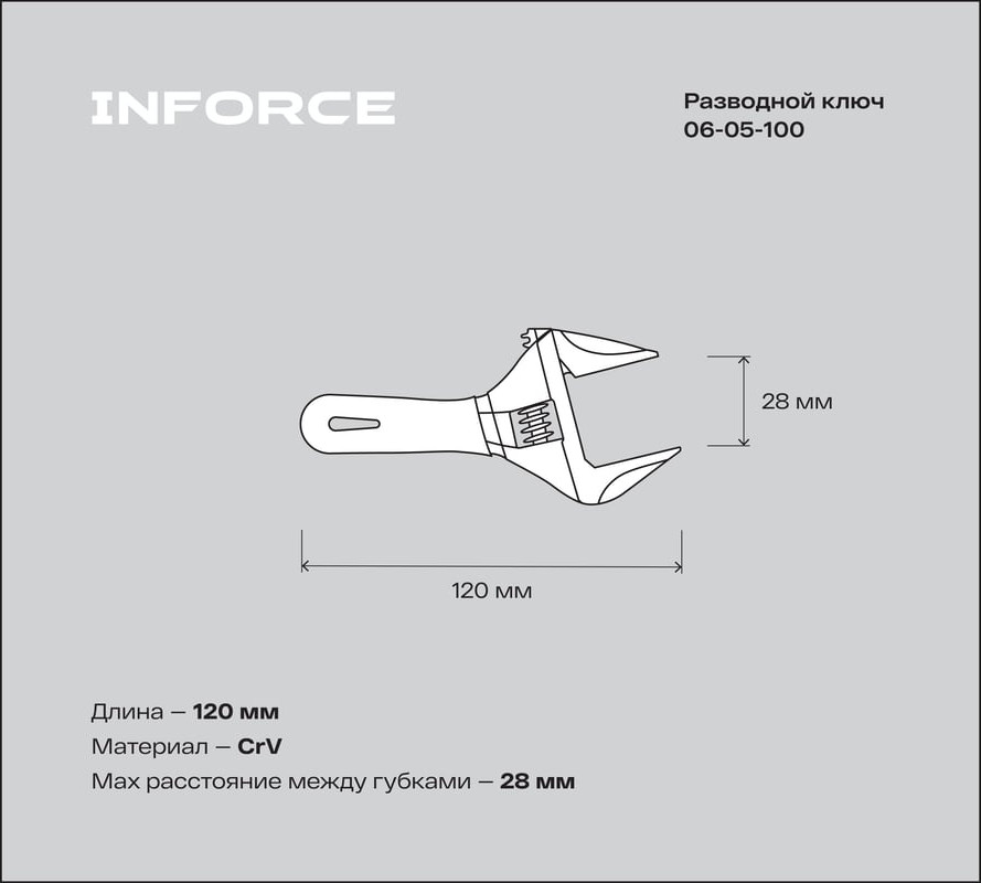 Гаечный ключ Inforce Разводной / 06-05-100 — фото 3