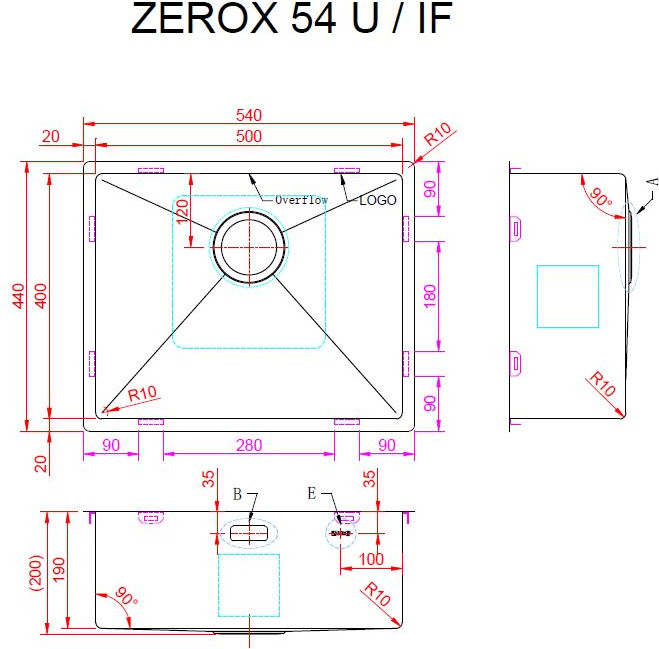 Мойка кухонная ZORG Zerox 54 U / IF Zurinox PVD Gunblack — фото 3