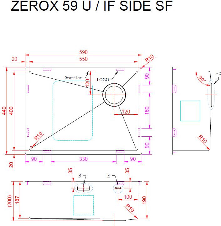 Мойка кухонная ZORG Zerox 59 U / IF Side SF Zurinox PVD Gunblack — фото 3