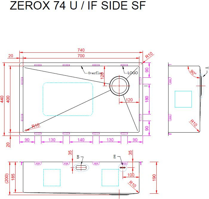 Мойка кухонная ZORG Zerox 74 U / IF Side SF Steel — фото 3
