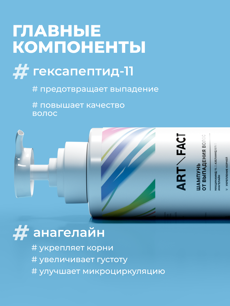 Шампунь для волос Art&Fact против выпадения с ниацинамидом 1%, азеламидом 0.1%, анагелайном (400мл) — фото 4
