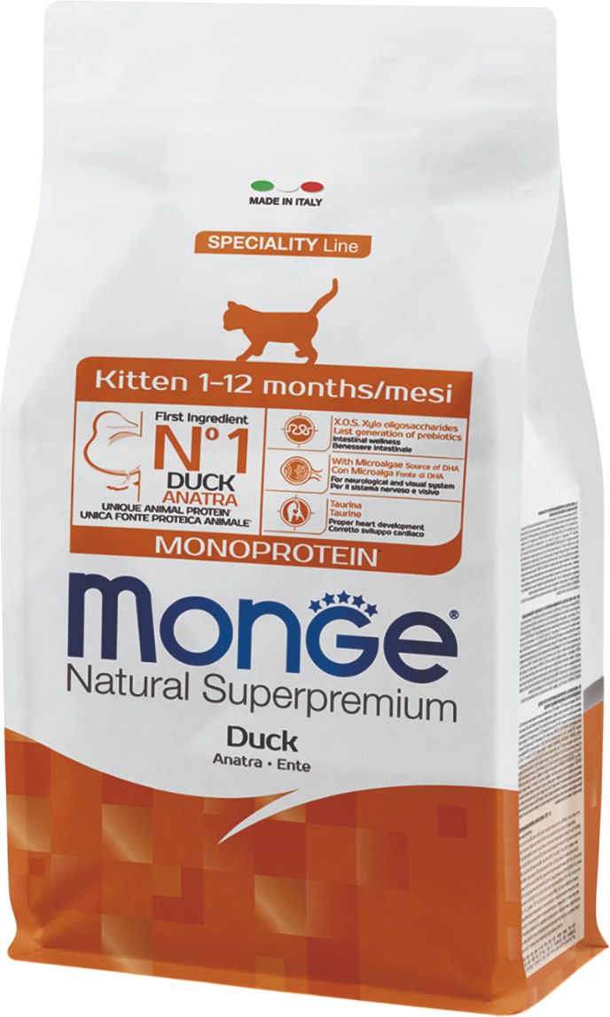Сухой корм для кошек Monge Speciality Line Monoprotein для котят и беременных с уткой (1.5кг)