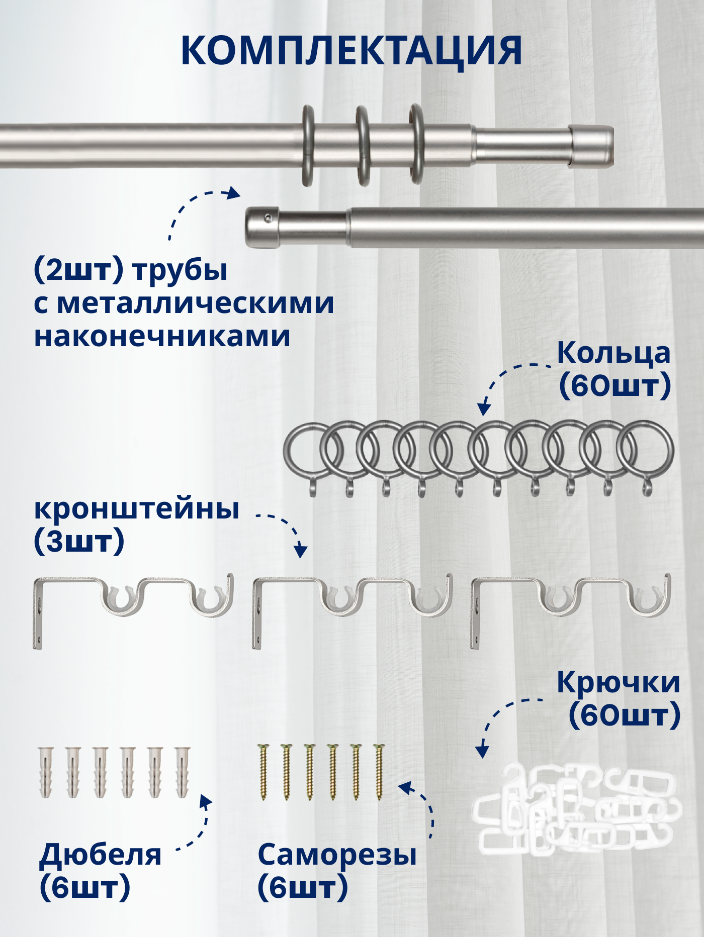 Карниз для штор Sundays Home Симпл Раздвижной 16/19мм 2-рядный (сатин, 1.6-3м) — фото 3