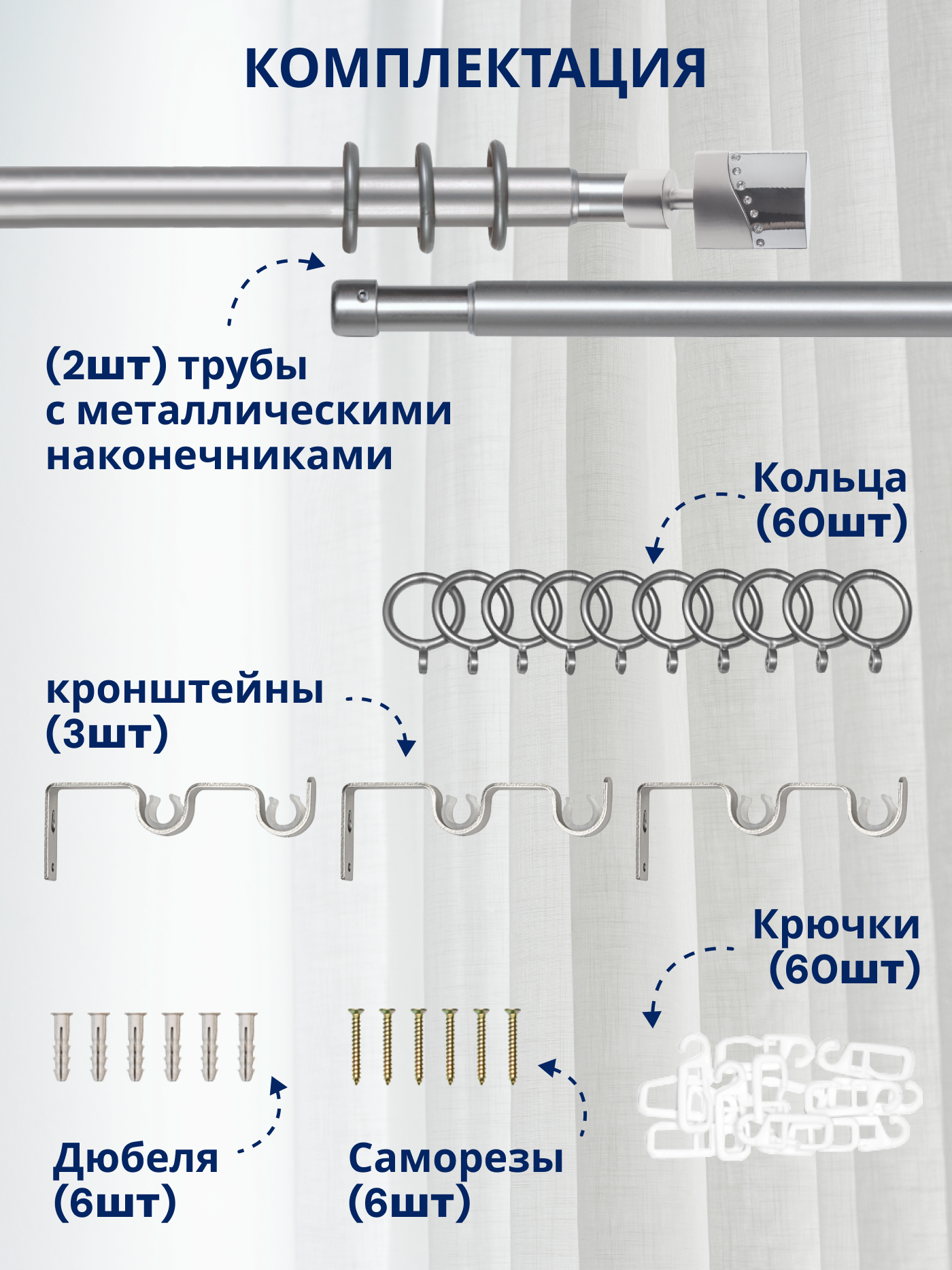 Карниз для штор Sundays Home Техно Раздвижной 16/19мм 2-рядный (сатин, 1.6-3м) — фото 3