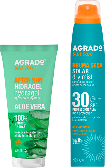 Набор косметики для тела Agrado Солнцезащитный сухой мист SPF 30+Гель после загара Алоэ вера (2x200мл)