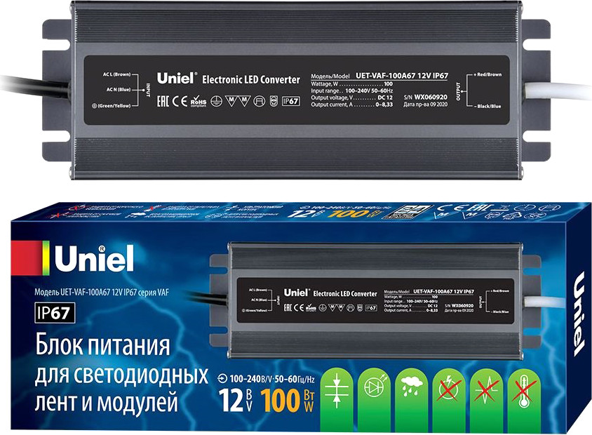 Блок питания для светильника Uniel UET-VAF-100A67 12V IP67 / UL-00007576 — фото 6
