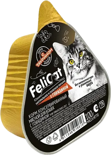 Влажный корм для кошек FeliCat С говядиной (100г)